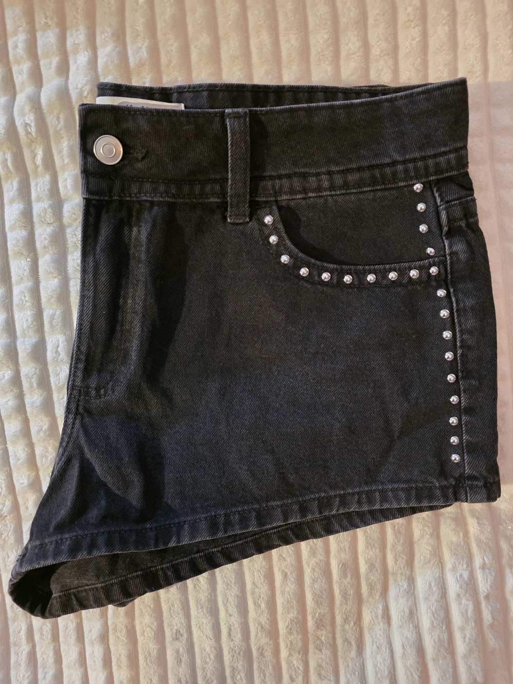 Black Studded High-Waist Denim Shorts